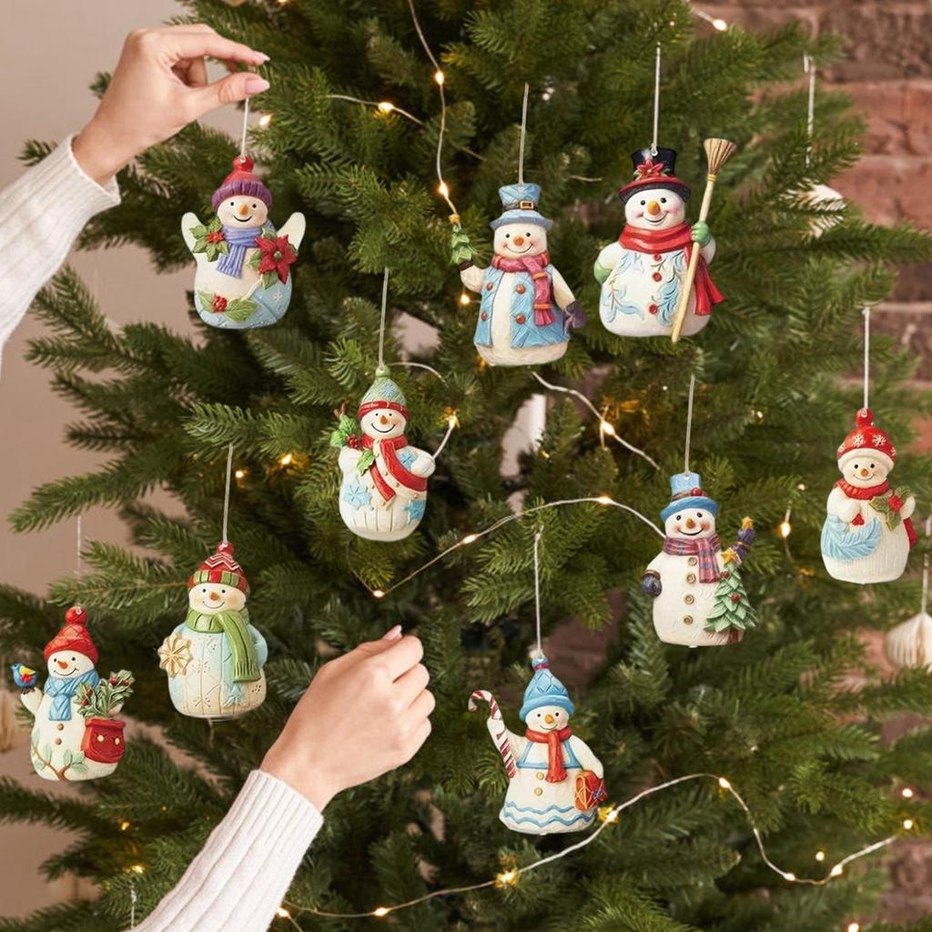 Schneemann Weihnachtsdekorationen Weihnachtsbaum Dekorative Hängende Ornamente 9 Stück Holzhandwerk Figur Anhänger Für Heimdekor