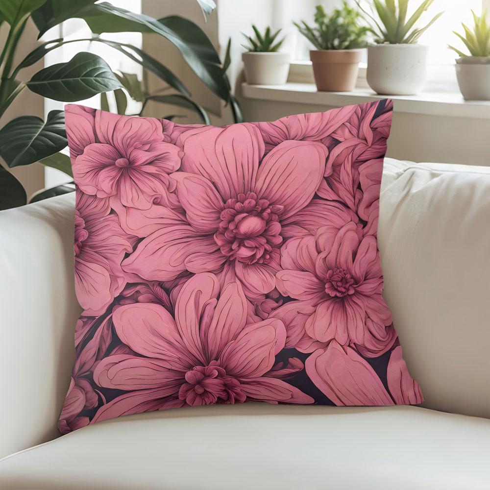 Pink Dahlia Art Square Jacquard Pillow Cover for Sofa Office Waist Cushion Cover Home Decorative Pillowcase
