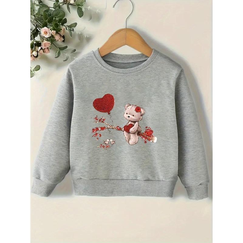 European Sizes Kids' Cute Print Pattern Easy Sweet Beauty Spring Thin Round Neck Sweatshirt