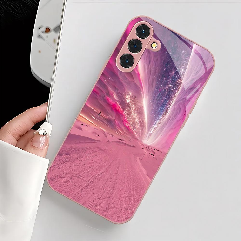 Creative pink design glass phone case suitable for Samsung Galaxy S26 S25 S24 S23 S22 S20 FE/Ultra/Plus shockproof back cover