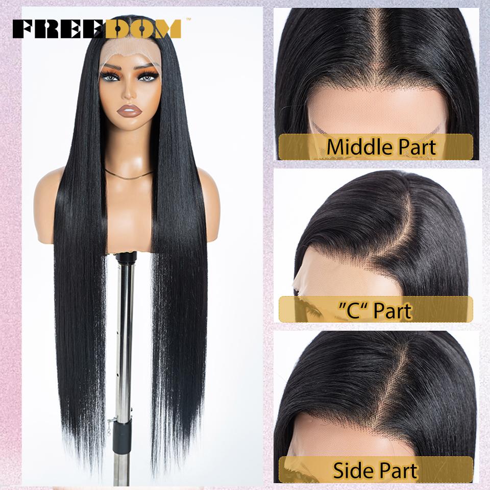 FREEDOM 13X4 Synthetic Lace Front Wigs For Women 38 Inch Soft Long Straight Free Part Lace Frontal Wig Natural Pre Plucked Wigs