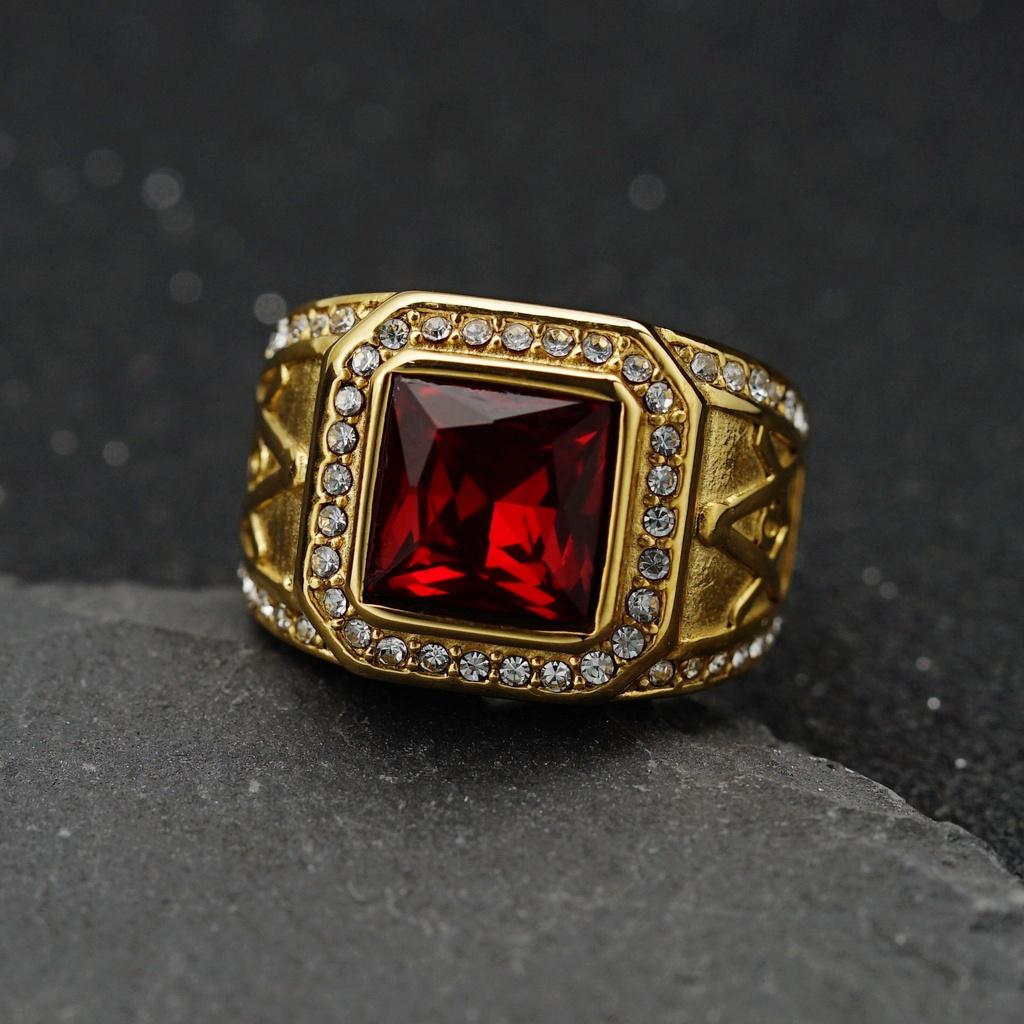 Hip Hop Bling 316 Stainless Steel Square Big Stone Master Masonic Freemasonry Finger Rings for Men Rapper Jewelry