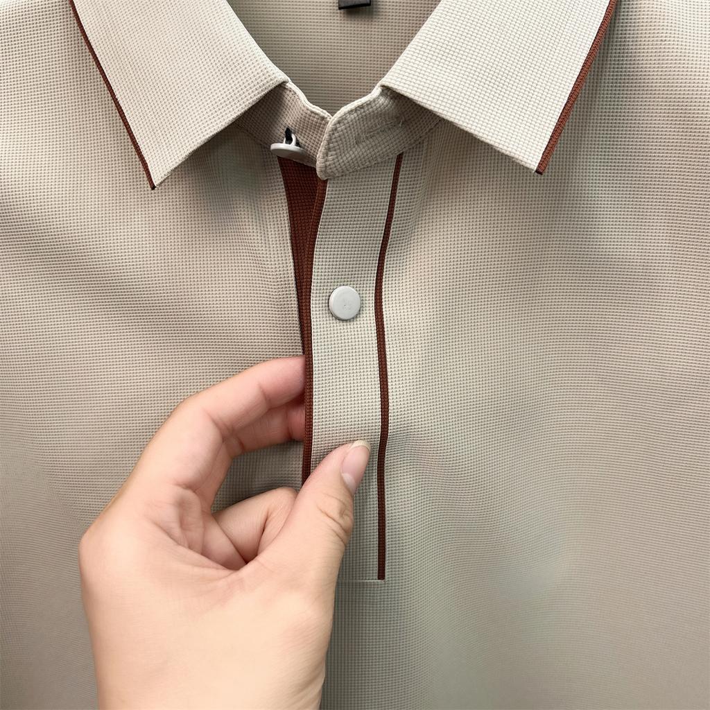 [Top of the Line High Elasticity] Summer Ice Feeling Pearl Floor Hidden Button Men's Casual Polo Shirt