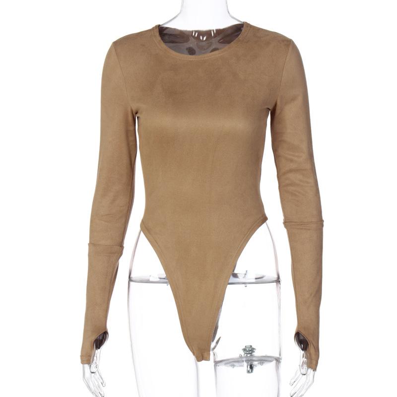 

Твердые облегающие боди женские сексуальные с круглым вырезом осенние с длинным рукавом модные хлопковые женские уличные костюмы L верблюд