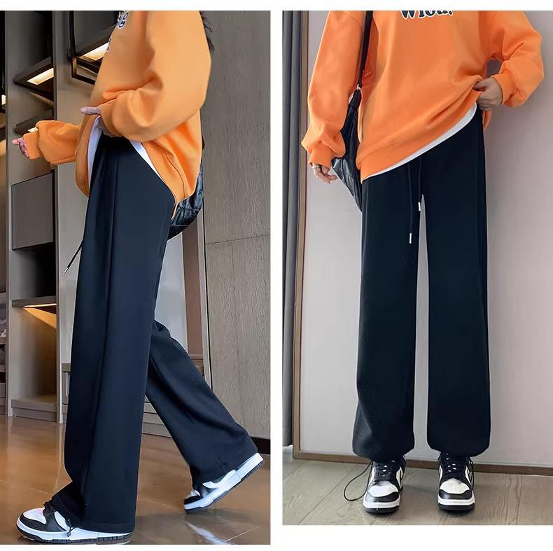 Women's High-Waisted Fleece-Lined Wide-Leg Sweatpants, Autumn/Winter 2024 - White/Gray