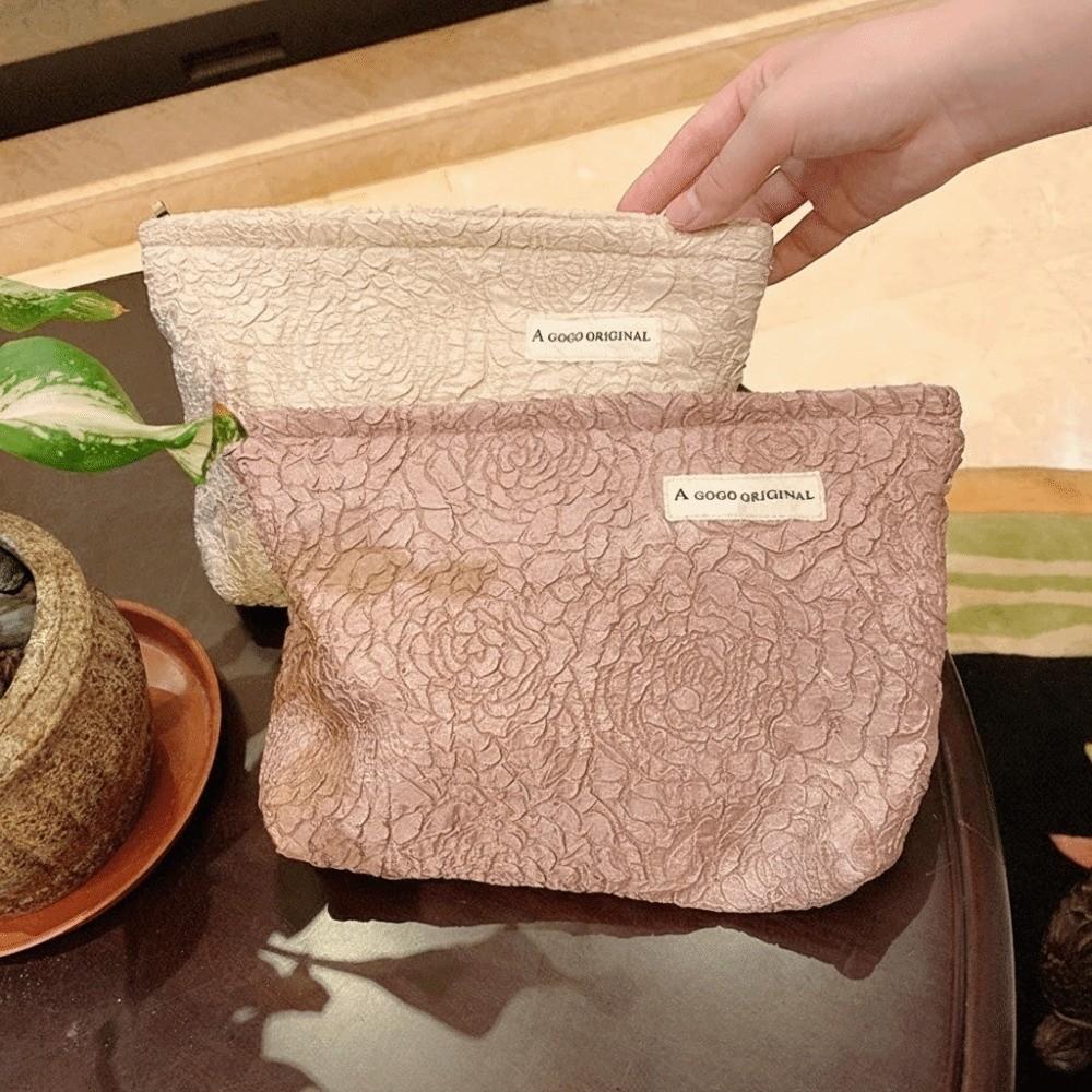 Portable Zipper Cosmetic Bags 3D Rose Large Capacity Storage Bag Makeup Pouch Travel