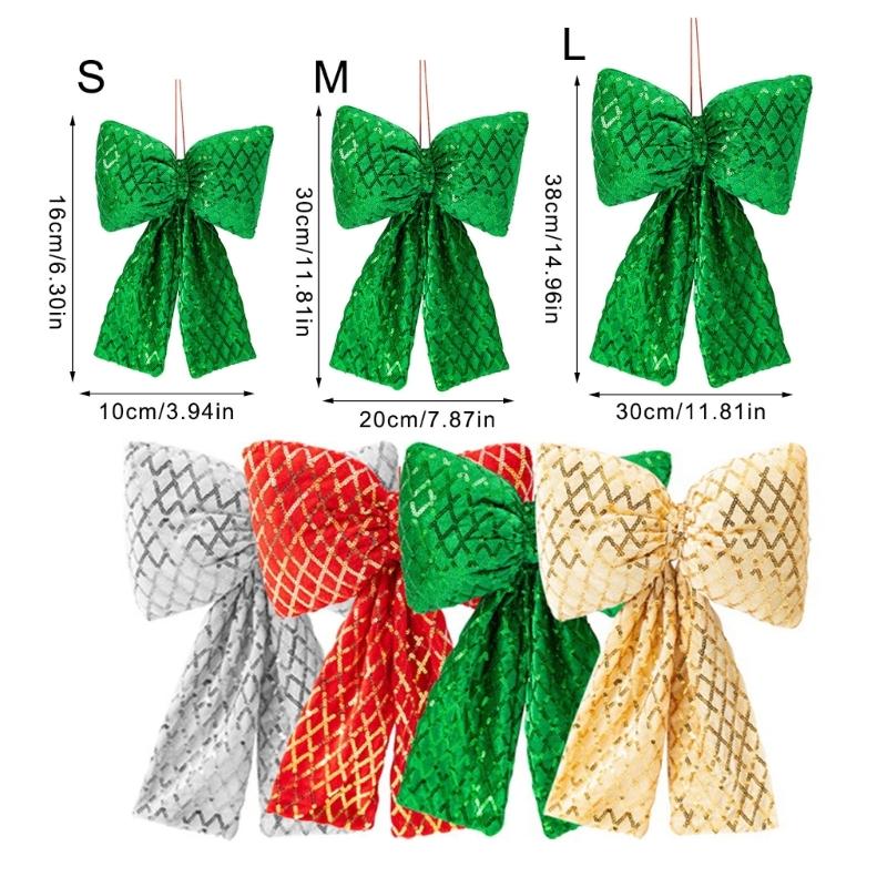 Fabric Christmas Bowknot Hanging Decoration With Shimmering Plaids Design For Christmas Party Home Holiday Accent