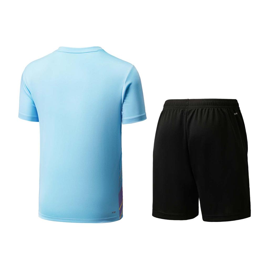 LiNing New  Badminton Series Color Block Elastic Sports Badminton Competition Casual Sports Suit Unisex Sportswear Light-Blue Black AATU025-3