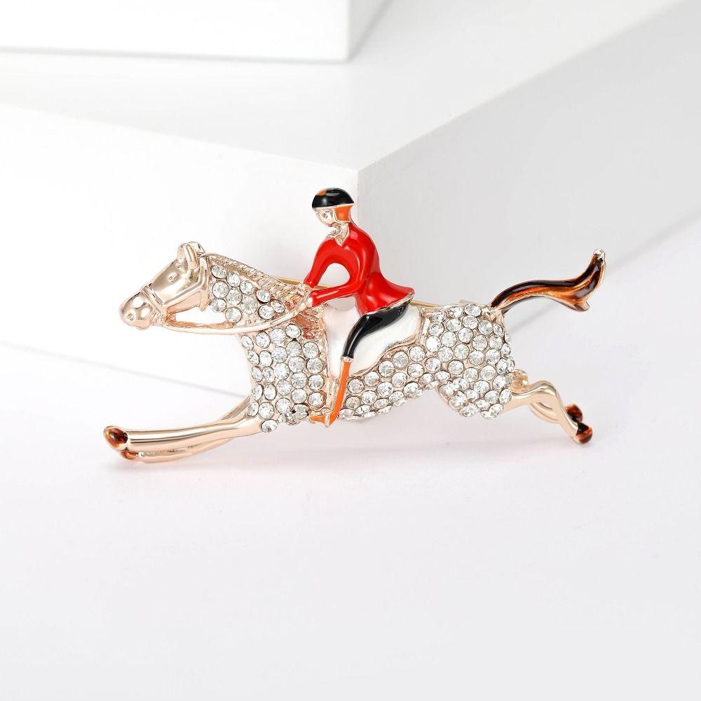 Rhinestone Decoration Horse Rider Brooch Baroque-Style Lapel Decoration  Men Women