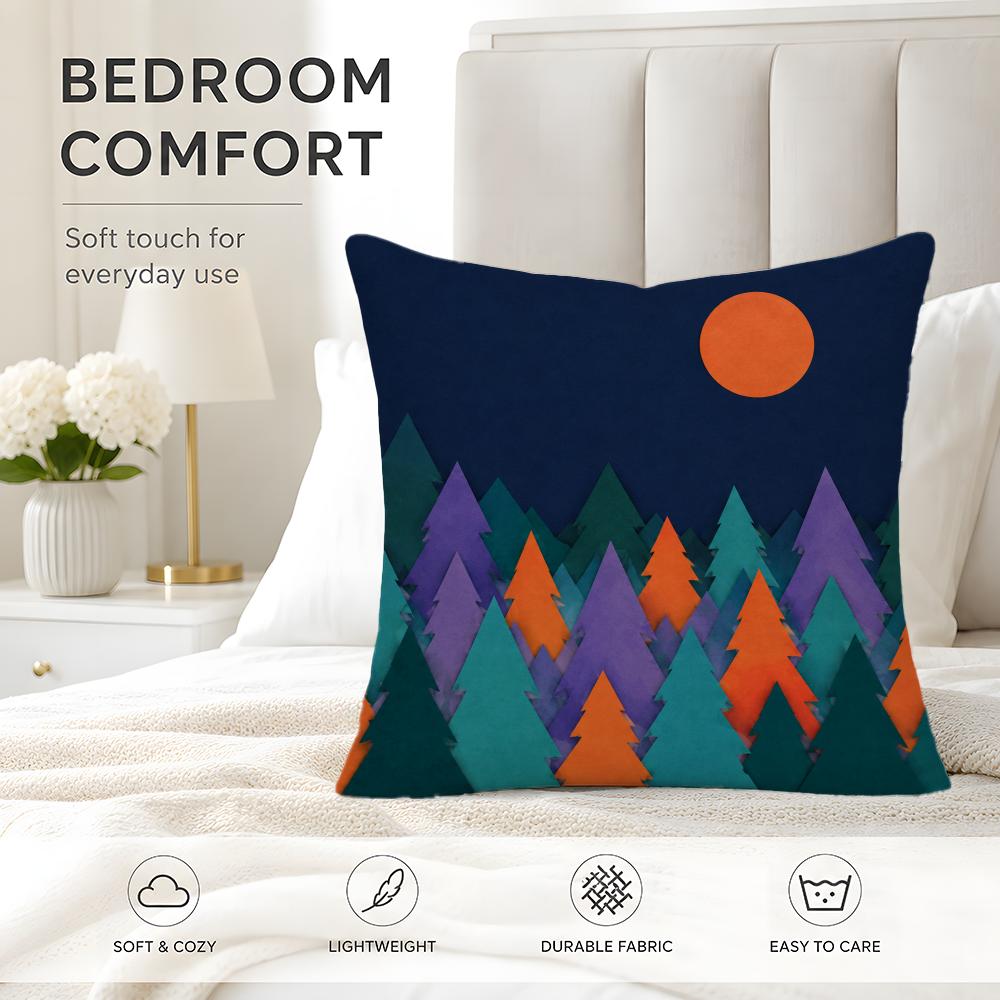 Geometric Landscape Art Cushion Cover Case Antidustmite Pillowcase Invisible Zipper Silky Short Plush Sofa Cushion Cover