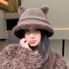 Autumn and Winter New Rabbit Fur Double Ball Basin Hat Cute Soft Cute Bear Ear Hat Women's Cold Bucket Hat