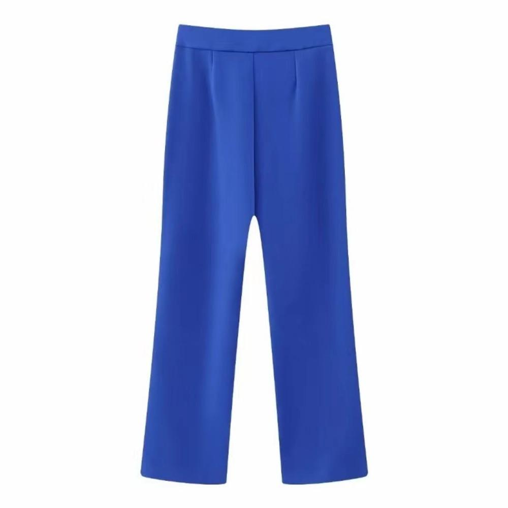 Women's High Waist Straight Leg Pants Solid Color Drapey Trousers Elegant Office Suit Pants