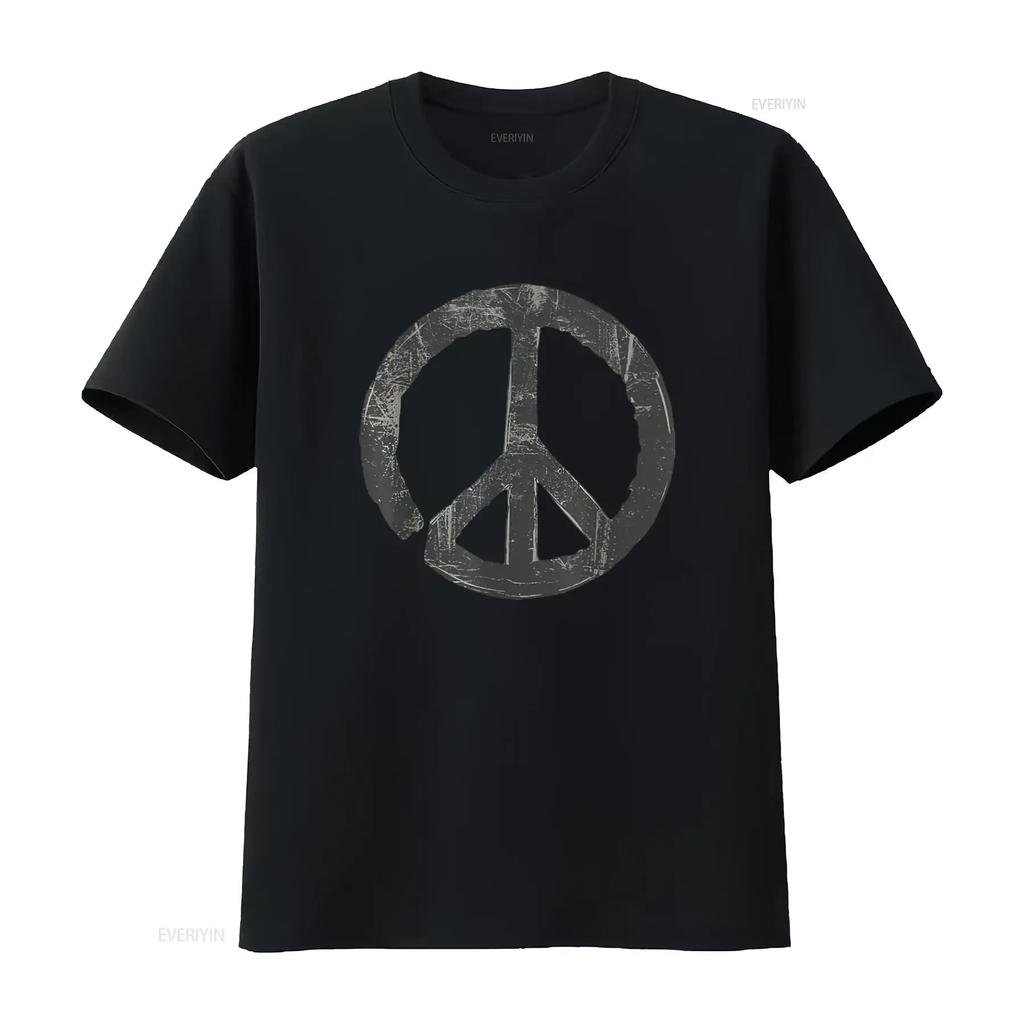 Womens Retro Vintage Distressed Design Peace Sign T Shirt White X Large Vintage Washed Unisex Graphic Breathable Soft