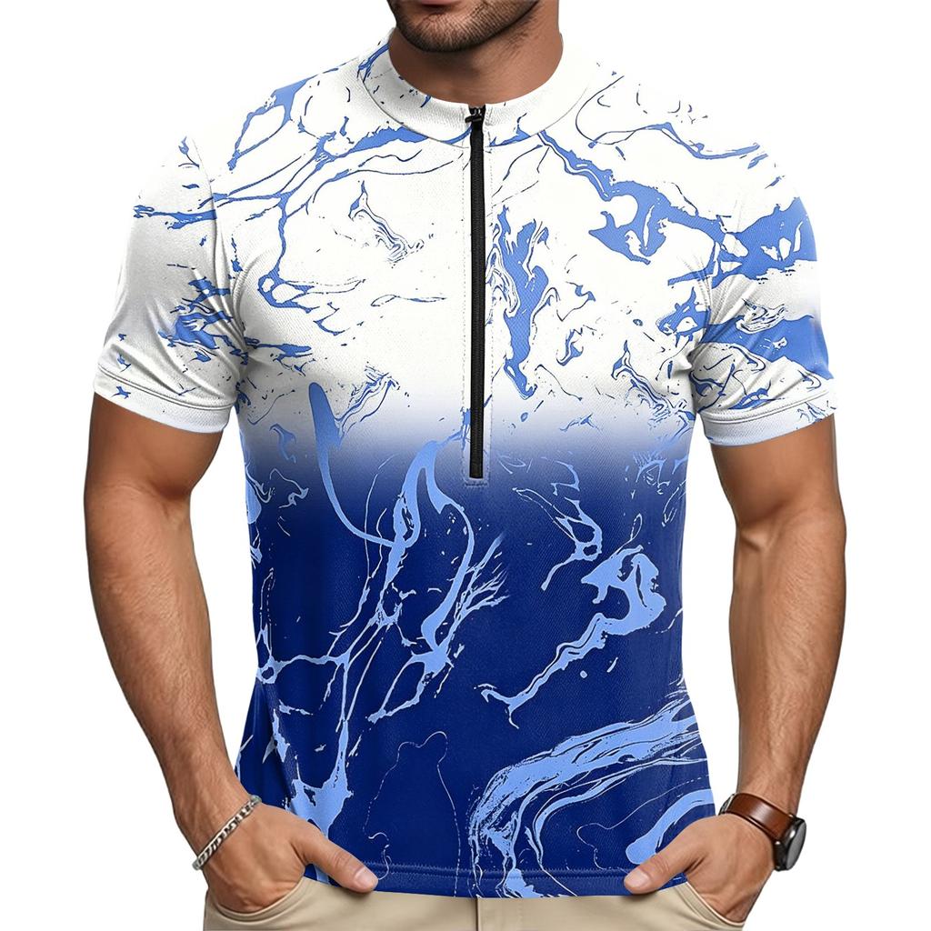 Men's Crew Neck Cycling Jersey Short Sleeve Breathable Quick Dry Zipper Front Sportswear Top for Outdoor Activities