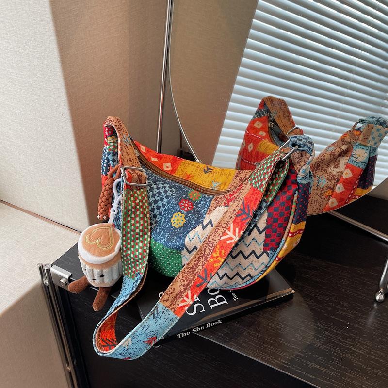 Wind Canvas Bag Women'S Summer Fashion Ethnic Style Shoulder Bag To Work Commuter Messenger Bag