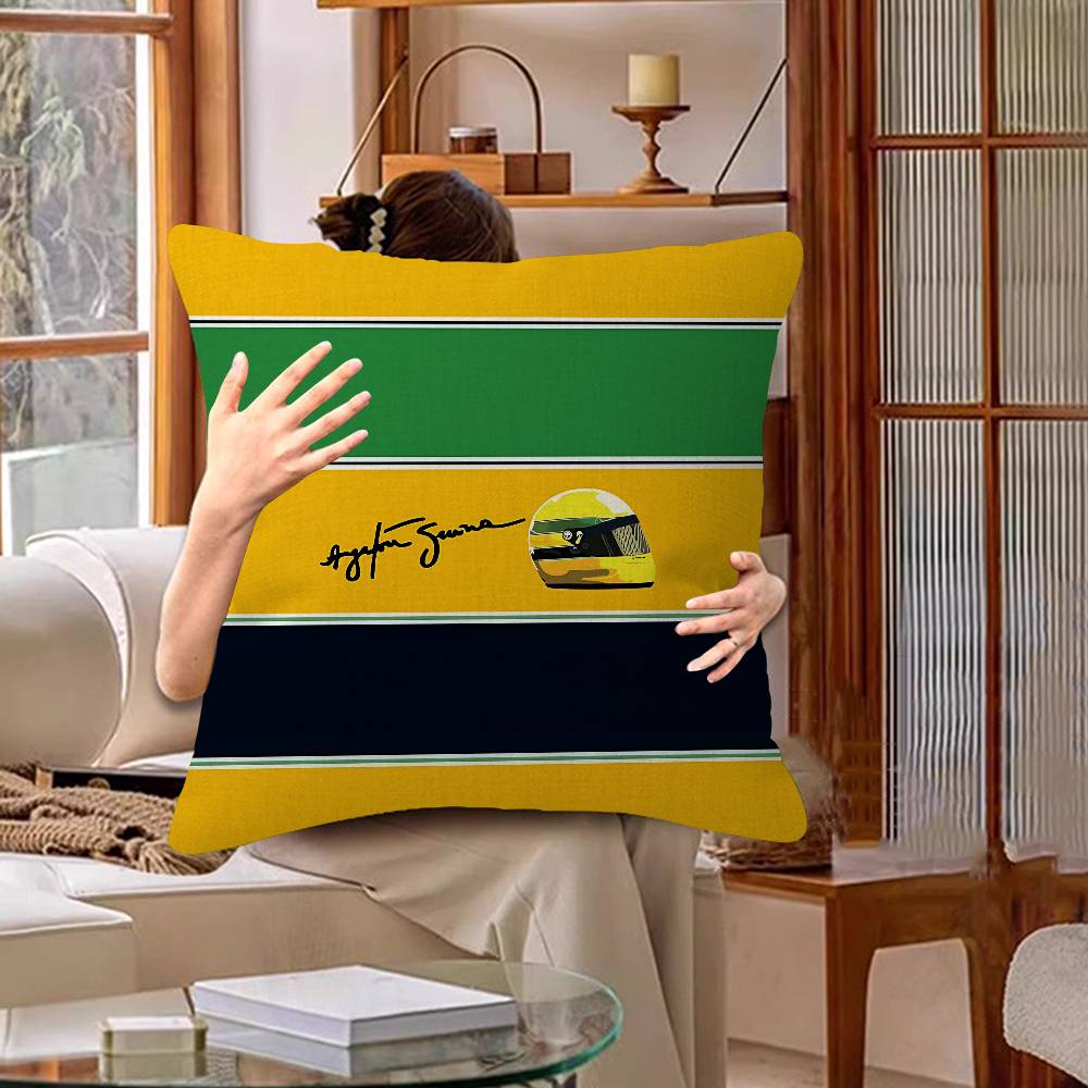 A-Ayrton S-Senna Logo Cushion Cover Car Throw Pillow Case For Sofa Car Christmas Gift 40X40Cm 45X45Cm
