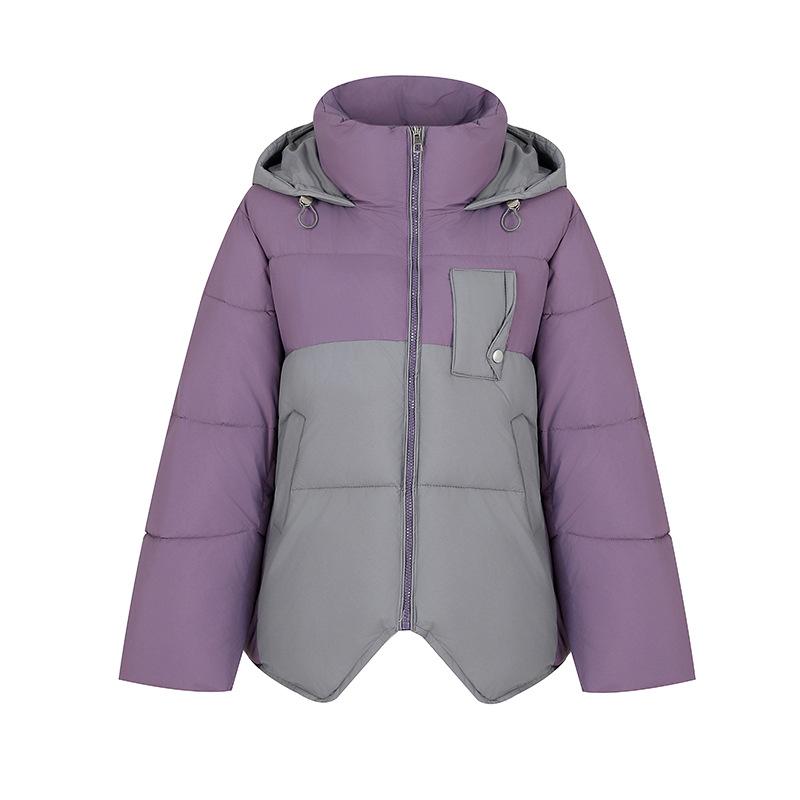Colorblock Hooded College-style Short Cotton-padded Coat Basic Jacket