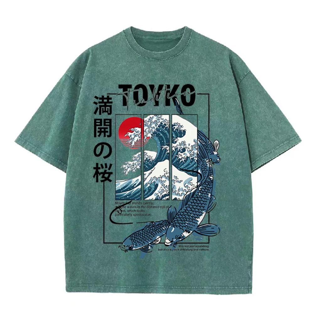2026 Summer Men Japanese Trendy Graphic Print T Shirt 100 Percent Pure Cotton Loose Fit Soft Breathable All Match Daily Street H