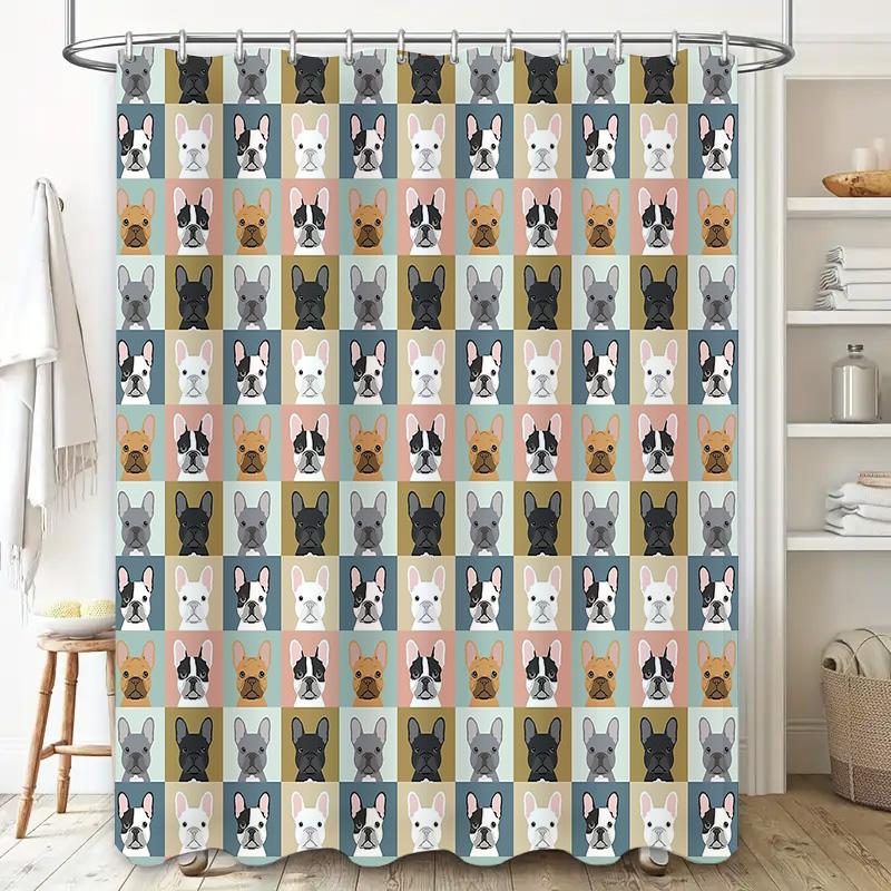 French Bulldog Shower Curtain Waterproof Cute Puppy Dog Pattern Bathroom Decor Farmhouse Style Modern Home Decor Trendy Washable