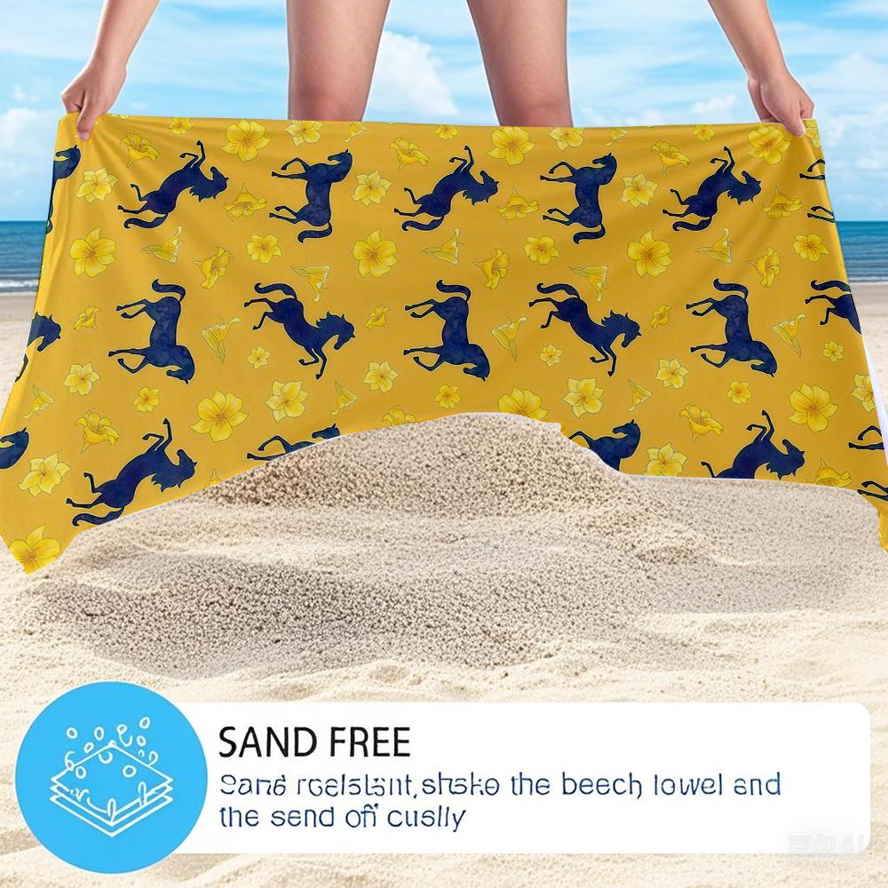 Vintage Horse & Flower Compact Travel Beach Towel Super Absorbent Sand Resistant, Microfiber for Swimming Camping Yoga