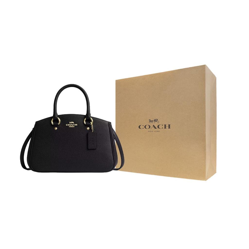 Coach Savannah 28 Brand Logo Litchi Grain Leather Shoulder Tote Bag Large Women Handbags Black CAL54-IMBLK