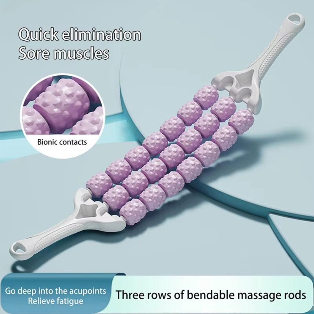 Portable Three-row Yoga Massage Stick Curved Non Slip Fascia Stick Massage Roller for Training Muscle Relaxation Body
