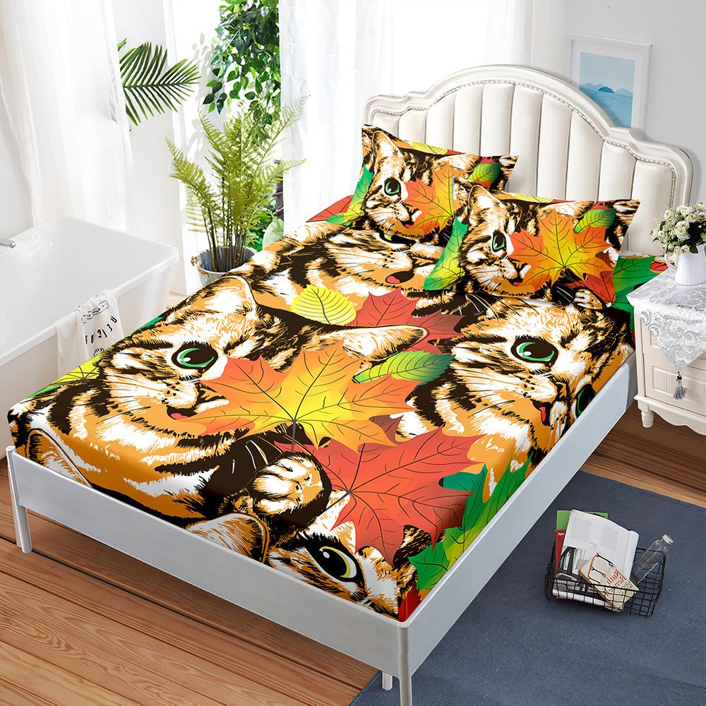 Three-Piece Mattress Set Fallen Leaves Autumn Bedspread Pillowcase Mattress Protective Cover