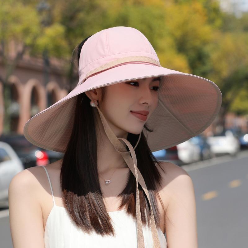 

Широкие поля, закрывающий лицо, защита от солнца, шляпа с открытым верхом, летняя новая однотонная шляпа от солнца, удобная складная шляпа от солнца One Size