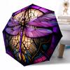 1 szt. Automatyczna parasolka z funkcją składania, projekt Art Nouveau z ważką, składana parasolka z 8 żebrami, kompaktowy design, idealna na przygody na świeżym powietrzu Y8