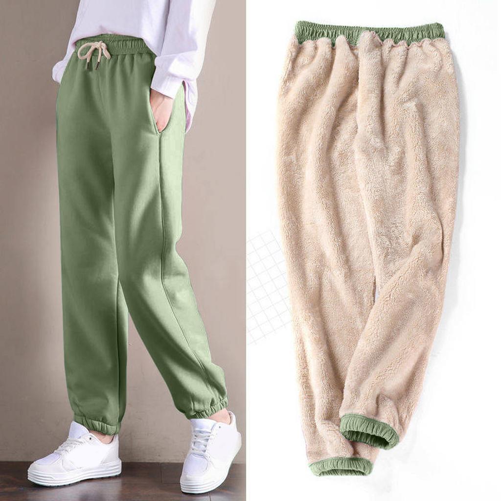 Women's Fleece Lined Thickened Sweatpants Harem Pants Loose Fit Warm Casual Athletic Joggers with Elastic Waist and Drawstring