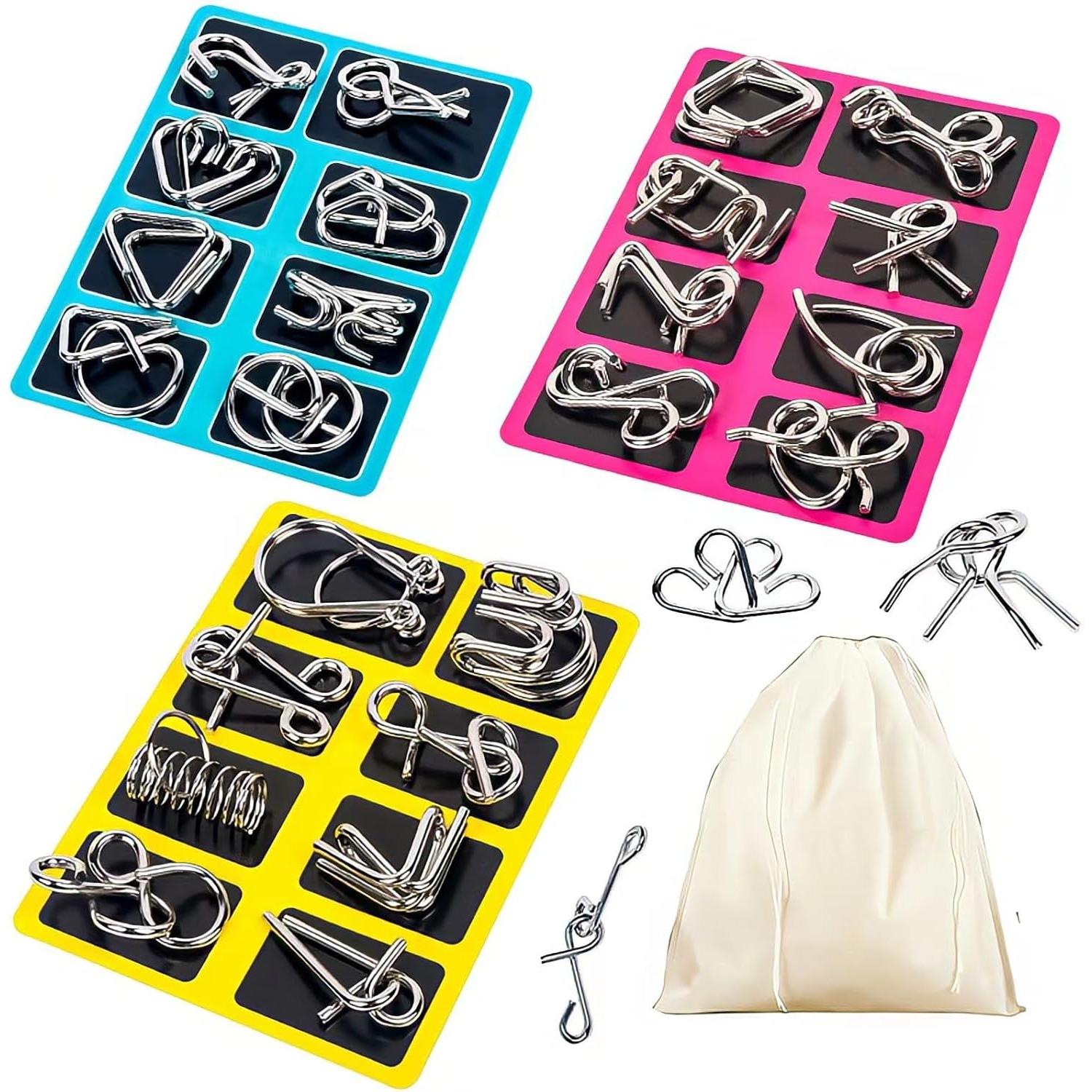 

Metal Wire Puzzle,Brain Teaser IQ Test Iron Link Unlock Interlock Game Chinese Ring Magic Trick Toy for Party Favor Kids Adults Challenge set of 3