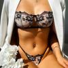 Women Lace Lingerie Set Sheer Mesh Underwire Bra and Strappy Panties Two Piece Intimate Apparel with Adjustable Straps and Floral Embroidery Design