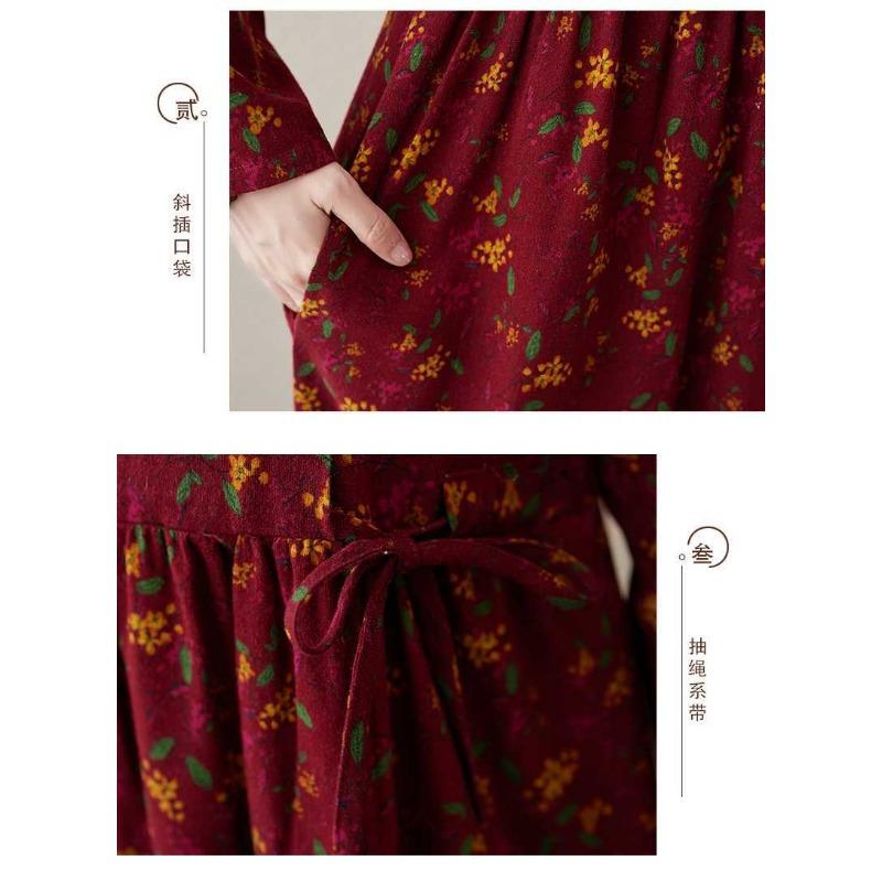 Neues bedrucktes Kleid im Ethno-Stil mit Rundhalsausschnitt und langen Ärmeln, locker