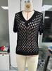 Women's V-Neck Hollow-Out Knit Short-Sleeve Loose Summer Top