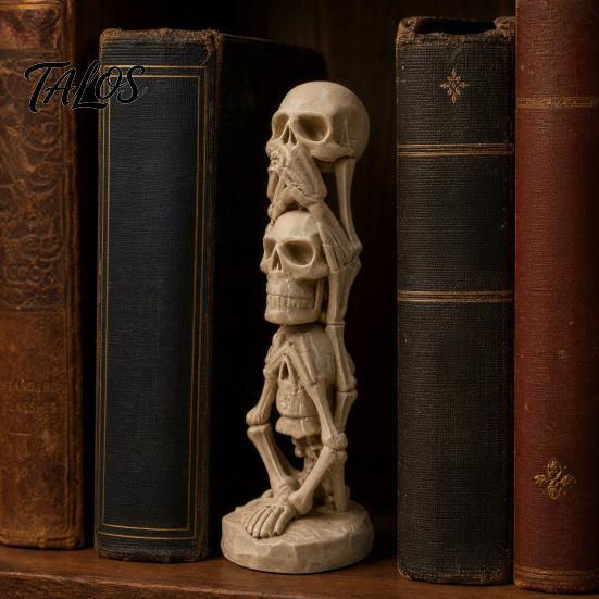3D Printed Stacking Skull Figurine Figurine, Gothic No Speak Hear See Statue, Halloween Party Horror Decoration for Home Office