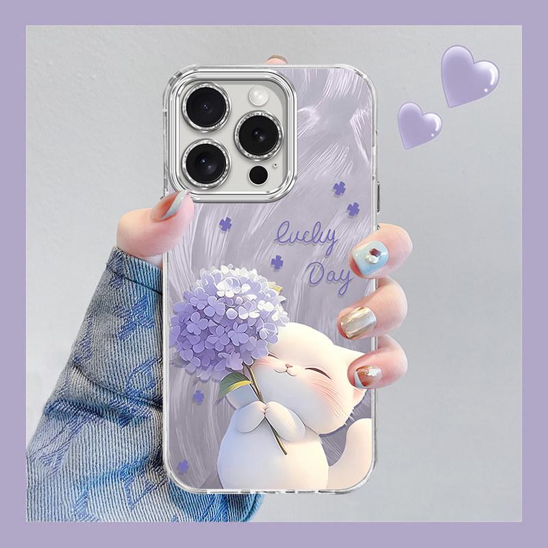 

Trendy Floral Cat Phone Case for iPhone 16 Pro Max/15/14 Pro - Women s Style iPhone 13 Plus фиолетовый
