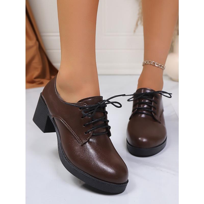 British Style Mid-heel Professional Single Shoe Women's 2025 Autumn New Lace-up Leopard Print Plus-size Retro Leather Shoes