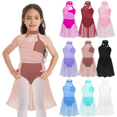 Abbigliamento da ballo per bambine e ragazze, senza maniche, scollo all'americana, body in rete, vestito da balletto, costume da danza lirica