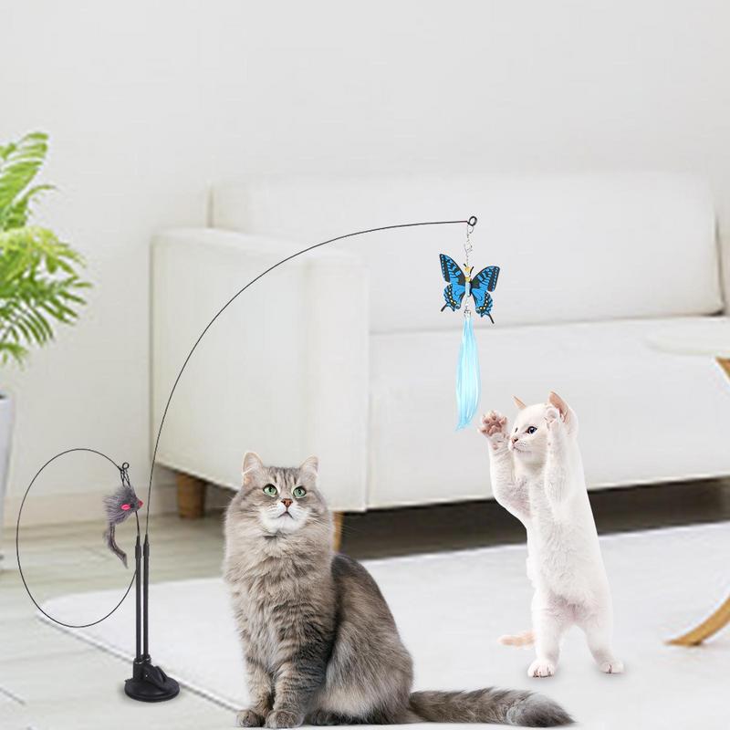 Cat Wand Toy Dual Head Fixed Feather Cat Toy Suction Cup Base Interactive Kitten Toys Kitten Tickle Artifact With Fixed Clip