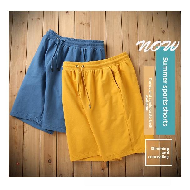 New Pure Cotton Terry Casual Shorts for Men and Women, Summer Solid Color Couple's Drawstring Knee-length Shorts