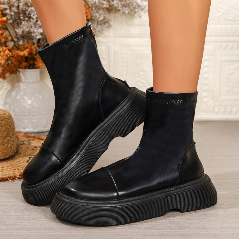 Women Suede Modern Ankle Boots Plush Mid Heels Shoes Winter Trend Office Chunky Shoes Fashion Walking Non Slip Botas Mujer