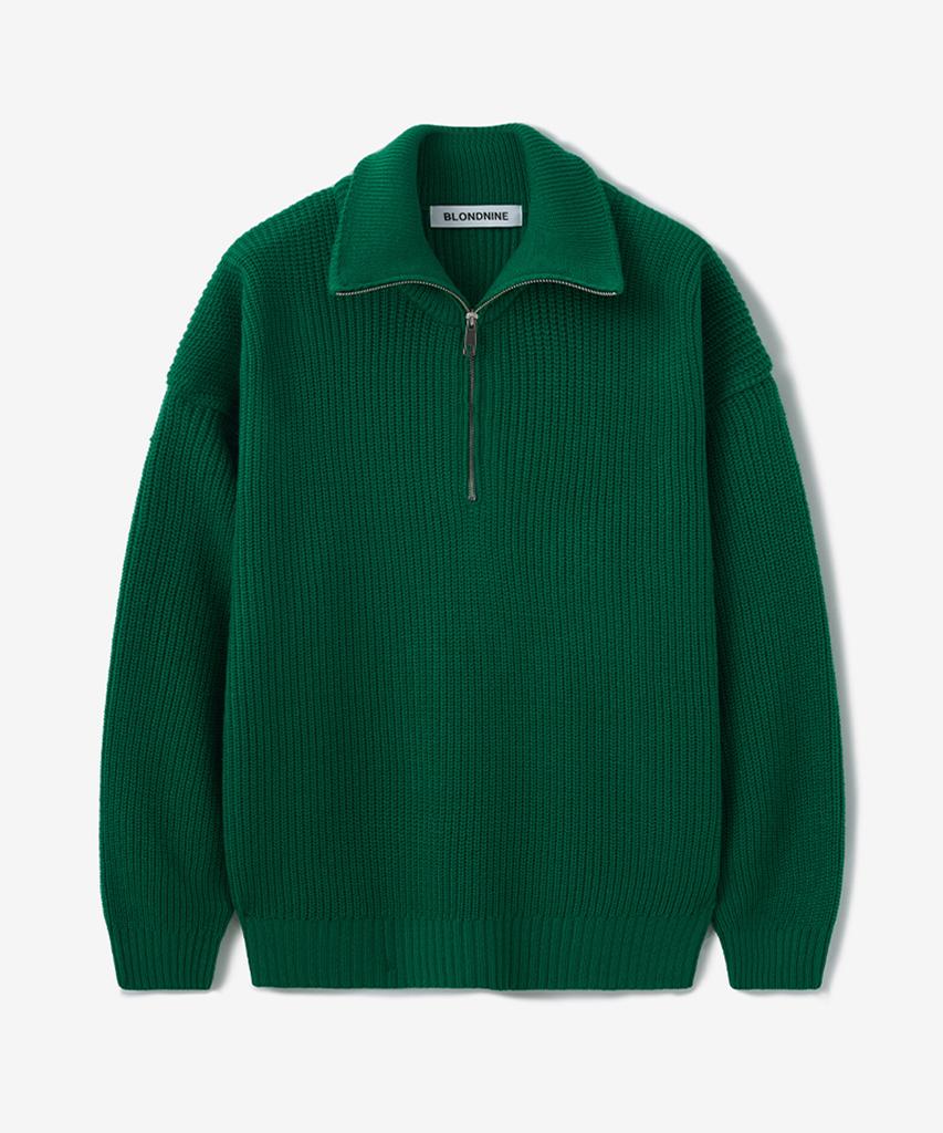 BLOND9 Half Zip Rib Knit Top_Green