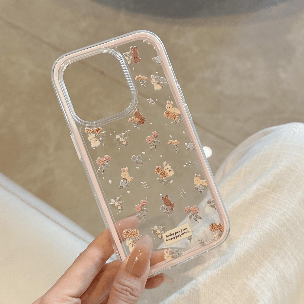 

Девочки Цветочный Милый Маленький Кролик Подходит для IPhone16promax Apple 15 Чехол для Мобильного Телефона 14 Новая Модель Apple 12ProMax