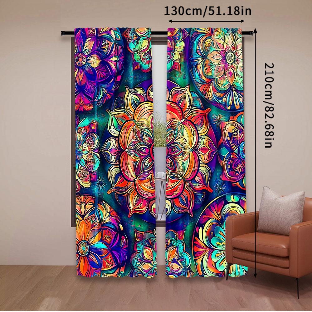 2Pcs Floral Blackout Curtains Bohemian Colorful Theme Privacy Drapes Art Decor Bedroom Apartment Living Room Darkening Window