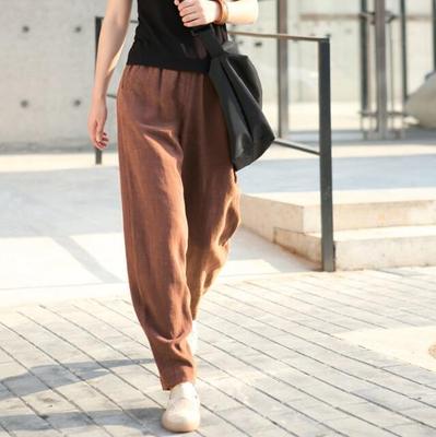Cotton Large Size Casual Trousers Women Loose High Waist Turnip Trousers