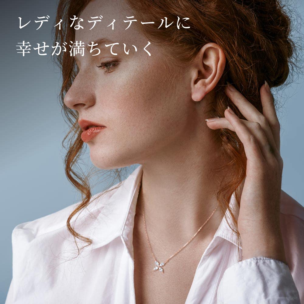 FROM NEW Necklace for Women Marquise Butterfly Flower 10K K10 Pink Gold Brand Present Women [GIFT YORK]