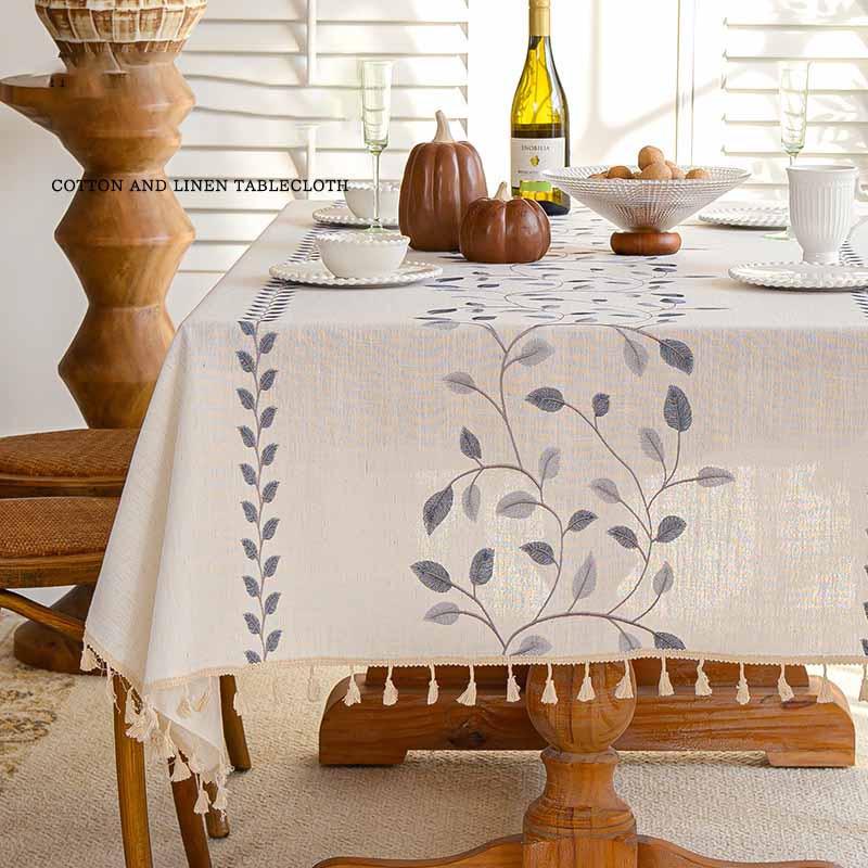 Floral Fresh Simple Embroidery Imitation Cotton Linen Dining Household Wear-resistant Waterproof Tablecloth