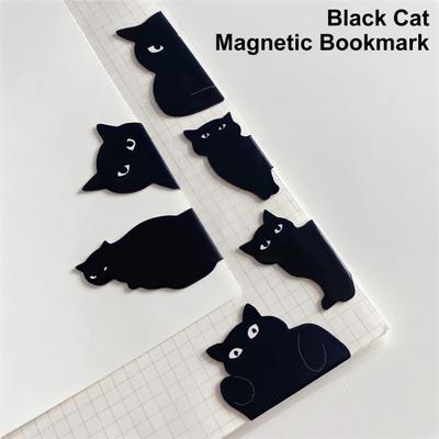 Marque-page de papeterie d'apparence Adorable, aimant de dessin animé, chat noir, fourniture pour étudiants, 6 pièces