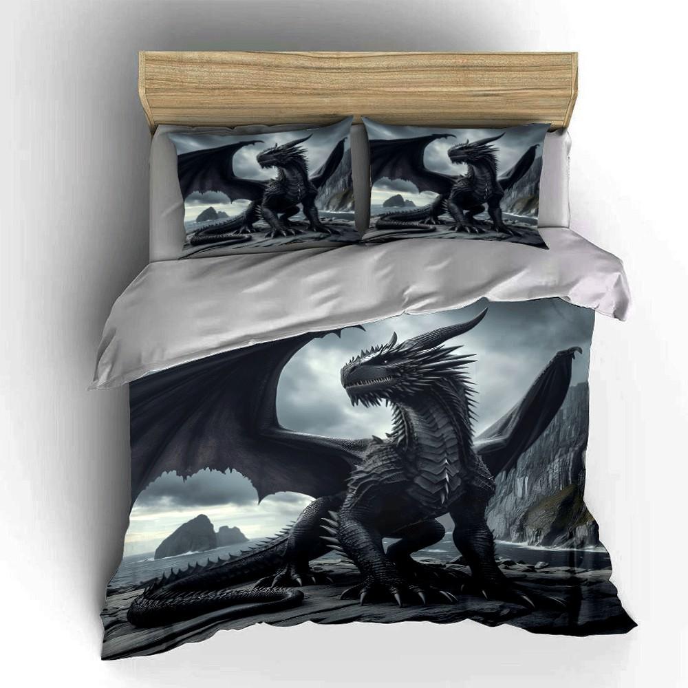 Epic Dragon-Themed Adventure Set Exquisite Three-Piece Bedding Set Gift For Kids And Adults
