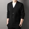 Men's Knitted Cardigan Coat Spring and Autumn V-neck Solid Color Top Real Pocket Sweater Business Casual Outdoor Sweater